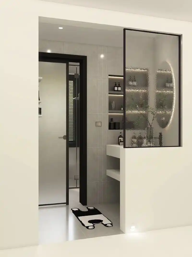 玻璃隔断半墙的设计,浴室镜 嵌入式壁