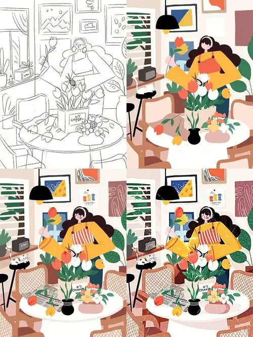 阿甘爱画画丨扁平肌理插画40100