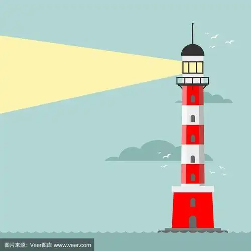 矢量卡通扁平灯塔.用于海上导航的探照灯塔
