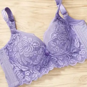 蕾丝厚薄款小胸文胸性感女内衣聚拢调整型文胸单件运动 紫色中薄款