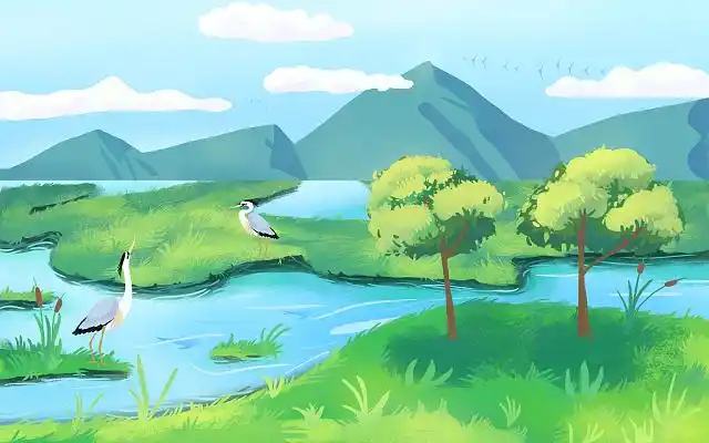 卡通世界湿地日湿地公园插画