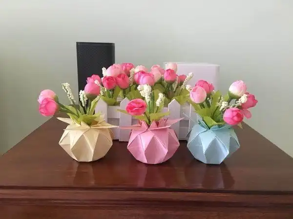 折纸画花瓶和花 手工折纸大全-普车都