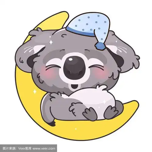 动漫考拉宝宝戴着睡帽,白色背景