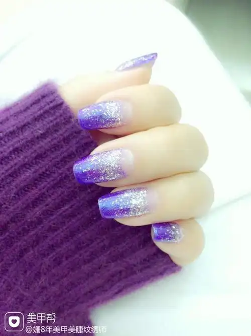 方形渐变紫大爱紫色美甲图片