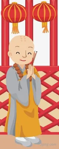 装饰插图可爱僧人上香