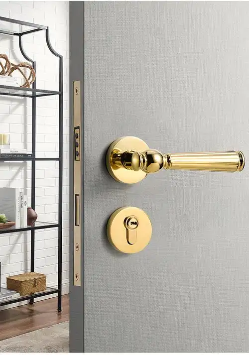卧室分体磁吸静音门锁法式轻奢欧式房间木门锁金色家用门把手门锁 c款