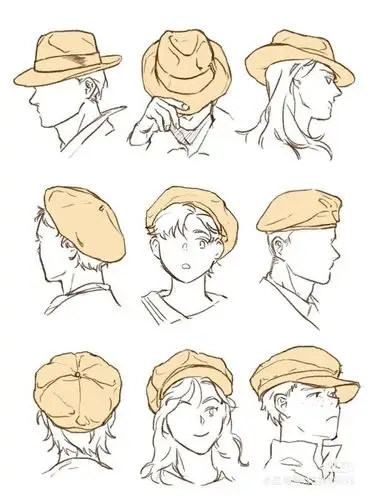 绘画素材多种角度帽子画法绘画参考