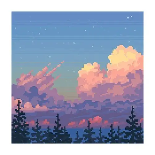 美好暮色像素风景画