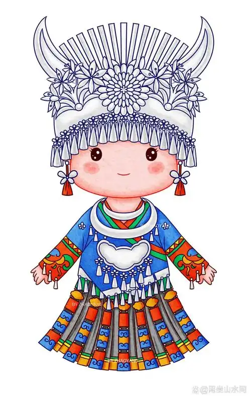 可爱的贵州少数民族q版人物插画
