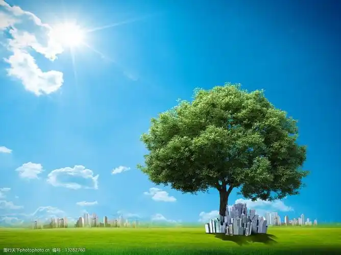 绿色大树蓝天白云图片