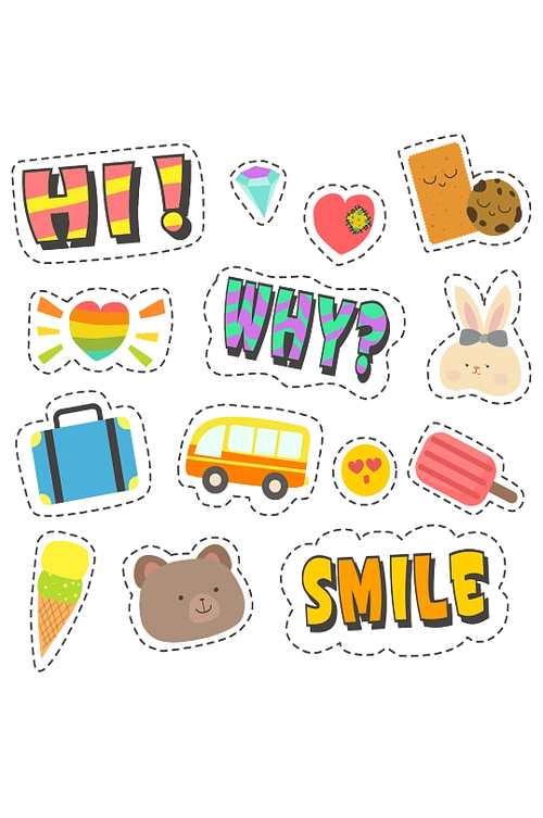 可爱图案贴纸设计矢量图