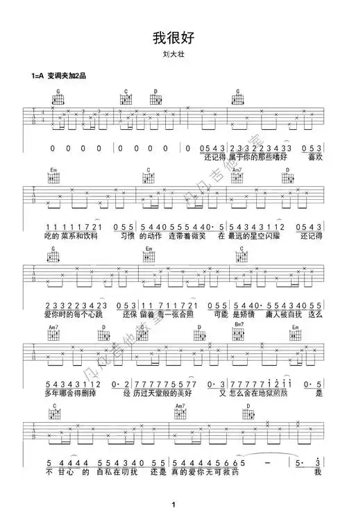 我很好」吉他弹唱,刘大壮,免费吉他谱,64分音符,郝浩涵式快速扫弦教程
