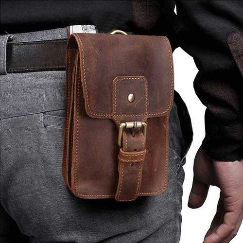 牛皮手机包男士挂腰包穿皮带包手机套腰带男式竖款挂包腰间疯马皮