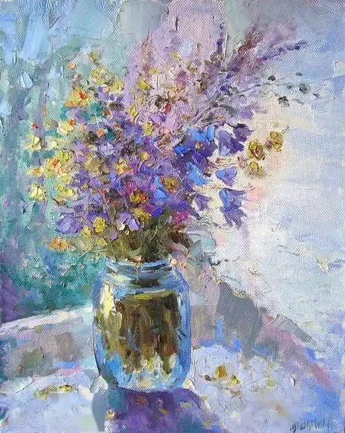 俄罗斯画家笔下的花卉油画色彩异常丰富明艳