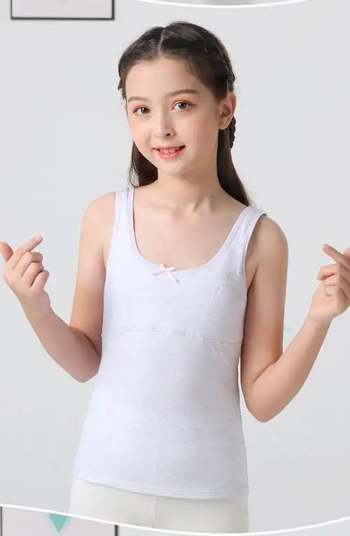 内衣发育期少女大童小背心学生小学生女孩青春期儿童文胸白色肉粉花灰
