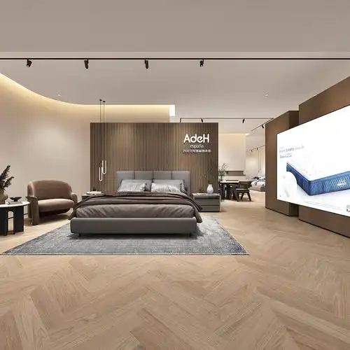 全景新中式床垫展厅空间3d模型