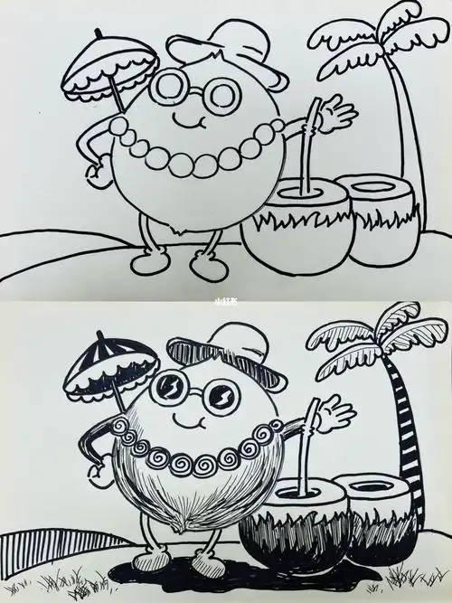 幼师简笔画水果拟人～椰子05