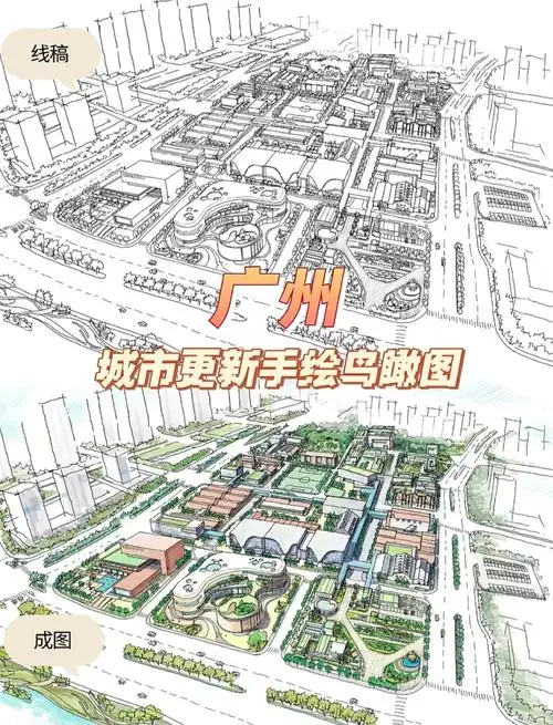 图 这次分享的是另一个广州天河区某地块城市更新项目的手绘鸟瞰图