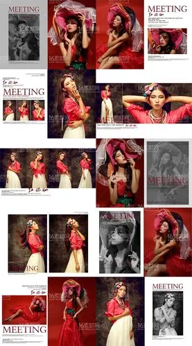 红色超大帽子夸张杂志封面大片美女写真个人写真画册图册排版写真集