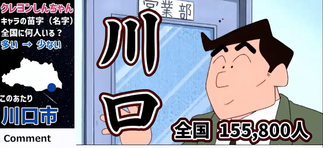 《蜡笔小新》中的出现过的角色姓氏,它们在日本现实中人数有多少