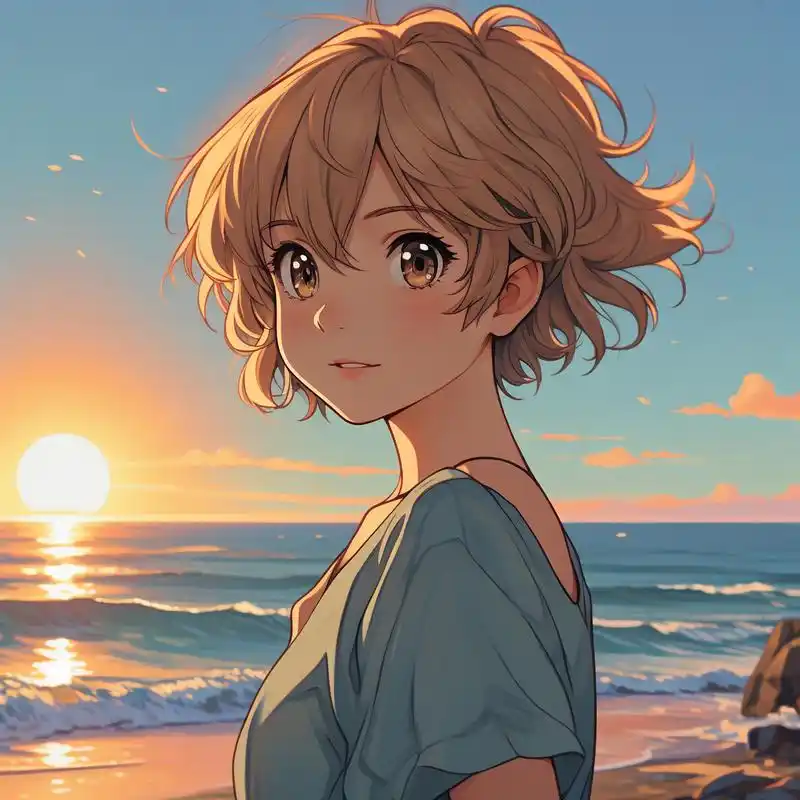 吉卜力色彩下的她78短发海边头像