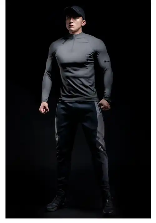 紧身衣男长袖运动上衣跑步男子白色拉链修身训练服运动长袖秋冬健身衣