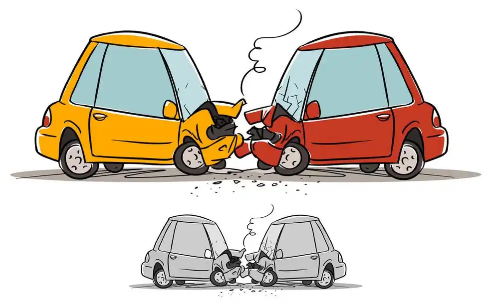 车祸.,孤立的卡通车事故