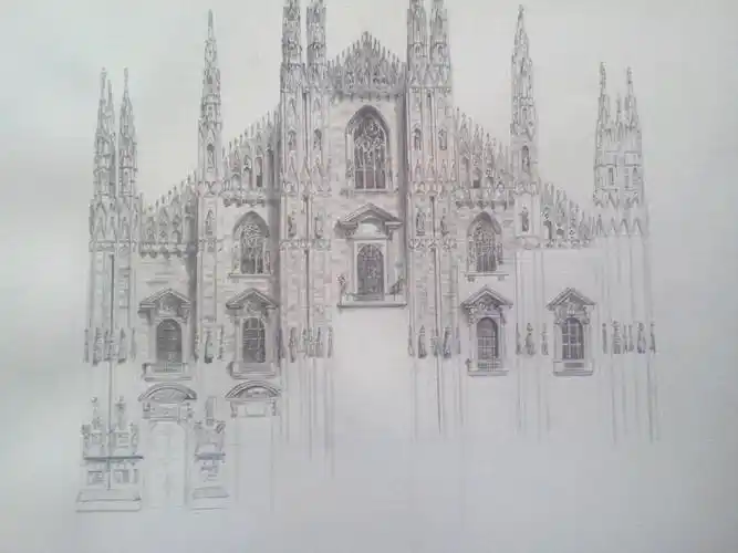 大学画的米兰大教堂,时光一去永不回啊