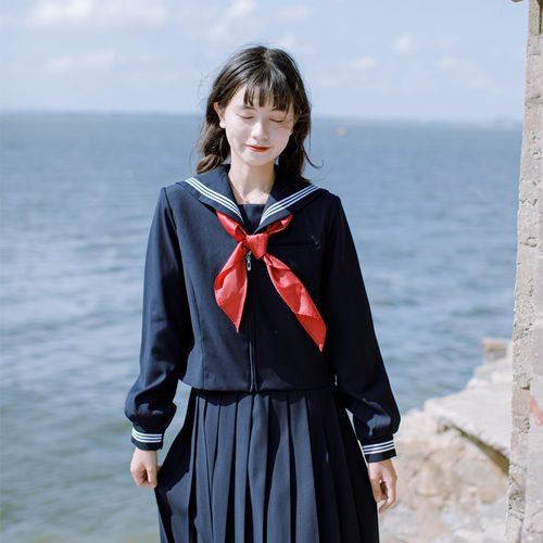 sasatoujk制服水手服原创关东领三本白浓绀领风冬服新品促销