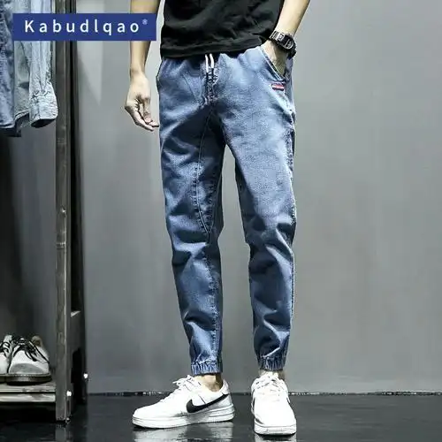 秋季男装弹力牛仔裤男士大码韩版修身休闲长裤潮男日系收脚牛仔裤