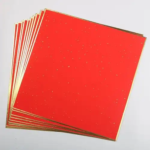 新品万年红洒金福字斗方宣纸手工加厚国画创作卡纸扇面镜片红色圆