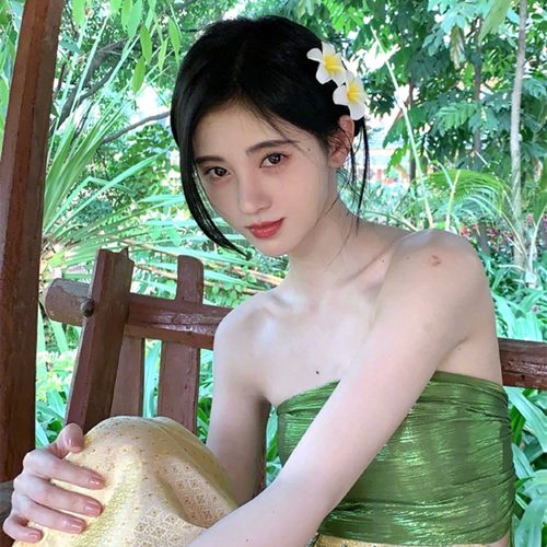 鞠婧祎明星网红旅拍写真泰国服装女抹胸披纱傣族裙套装民族风舞蹈