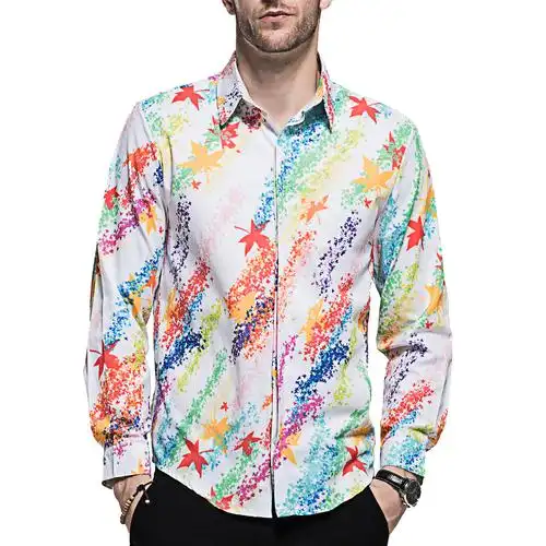 2017秋季新款 外贸男装 商务长袖衬衫 彩色数码印花衬衫