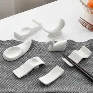 陶瓷筷架多功能两用筷架家用纯白简约骨瓷筷枕勺托筷架金边筷子架