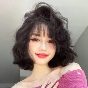 一鱼yiyu假发女短发日常减龄短卷发羊毛卷新款可爱水波纹全头套式