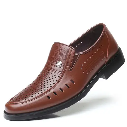 皮凉鞋男真皮夏季正品男士商务镂空透气包头夏天洞洞中老年爸爸鞋