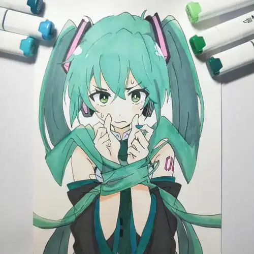 放进画框感觉一下子高级了不少#马克笔手绘  #临摹 #初音未来  #马克