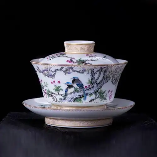 鼎亨盖碗茶杯陶瓷大号三才碗杯全手工功夫泡茶碗景德镇手绘珐琅彩