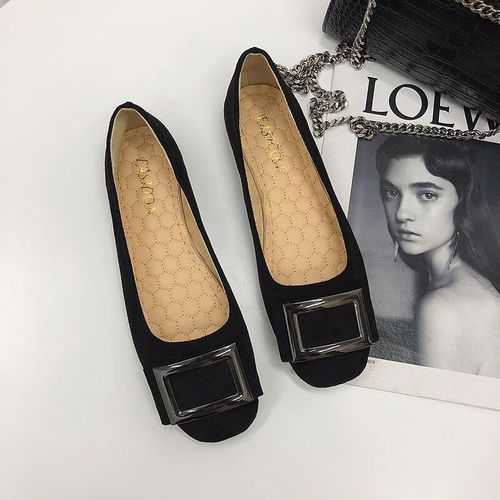 肯尼鸟大码单鞋女春秋新款豆豆鞋浅口肥宽脚平底鞋41特大码42大号女鞋