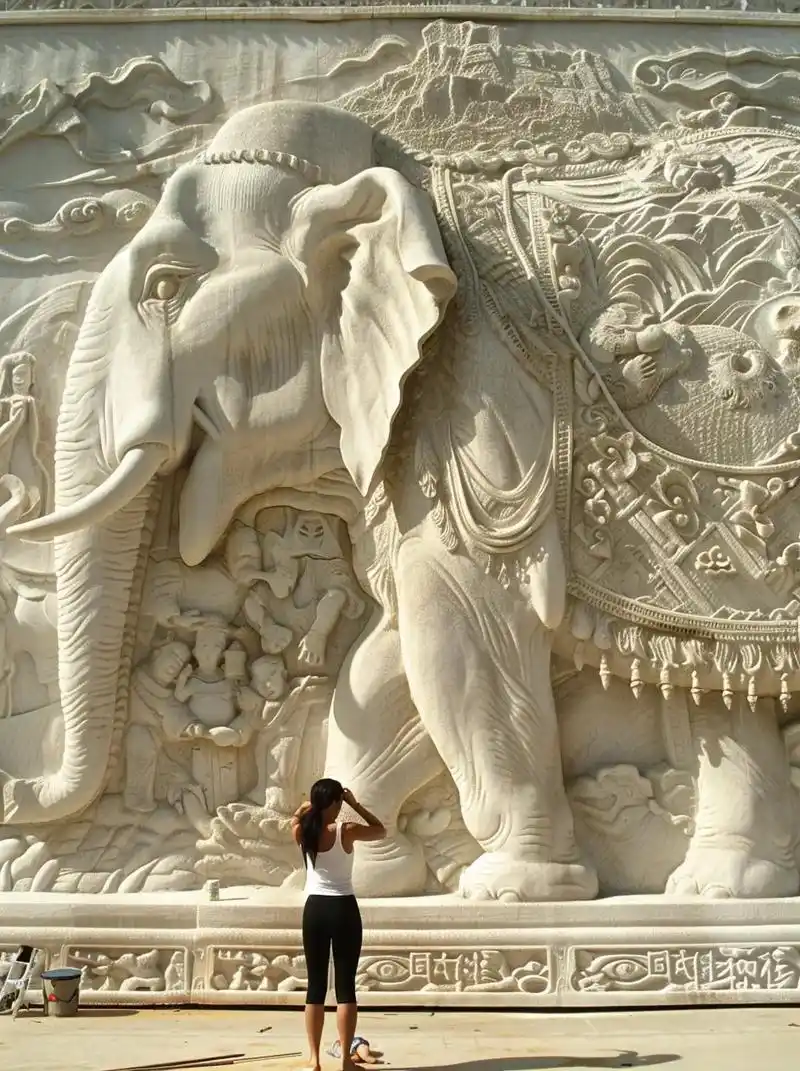 浮雕壁画大象——融 合 - 抖音