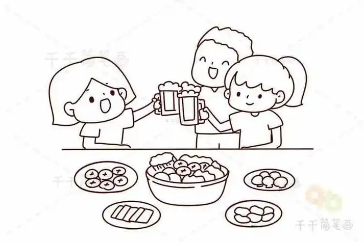 朋友聚餐卡通简笔画