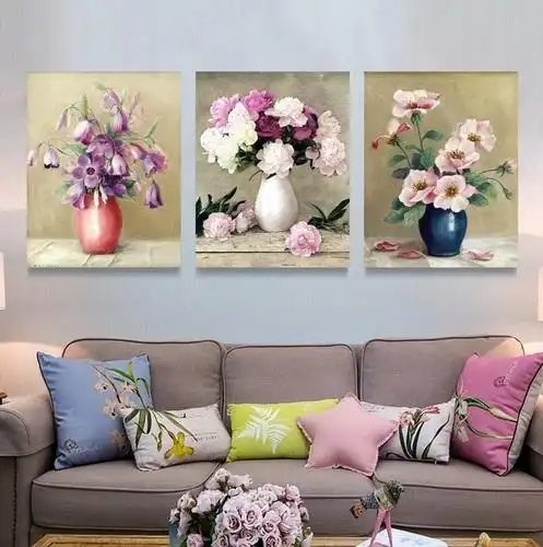 美式装饰画客厅复古创意花卉背景墙无框画沙发三联画现代卧室挂画