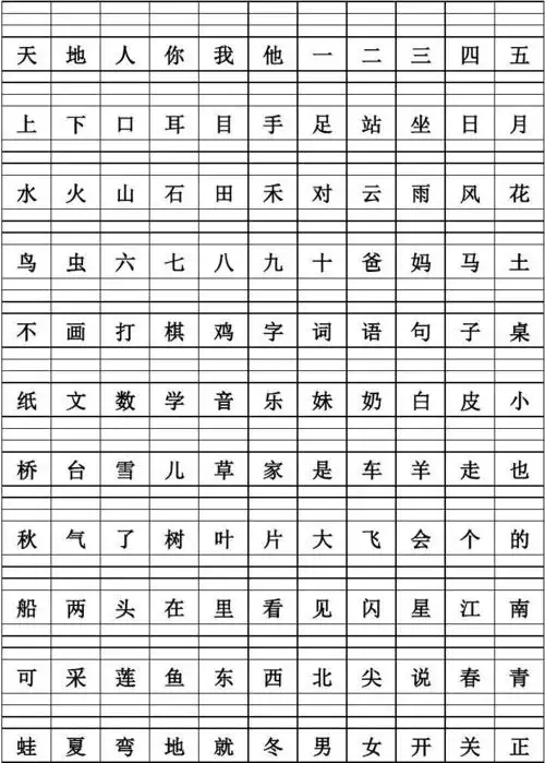 2016新人教版语文一年级上册二类生字表