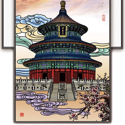 天坛祈年殿丝绸剪纸传统手工艺品挂件中国风客厅装饰高端艺术礼品