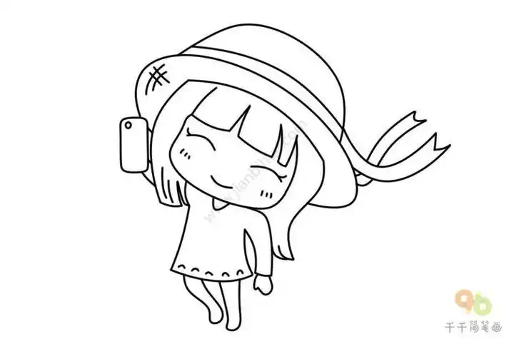 拍照片的小女孩简笔画