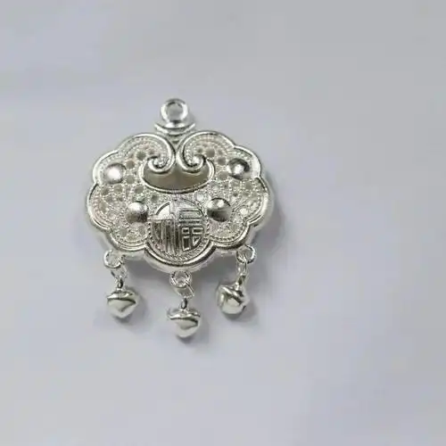 平安锁长命锁宝宝镂锁婴儿银饰福锁福字花丝直播爆款-阿里巴巴