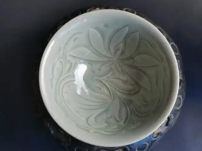 耀州青瓷莲花纹茶盏喝茶太美了