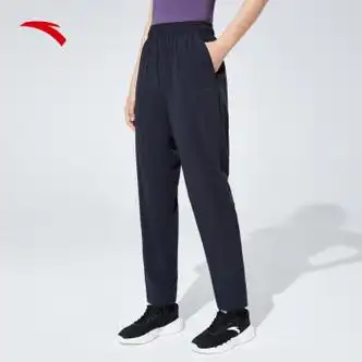 安踏(anta)速干裤运动长裤女士夏季款梭织防晒运动裤束脚长裤 基础黑