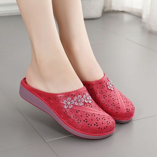 包头拖鞋女夏松糕厚底妈妈凉鞋拖鞋外穿中老年防水防滑软底镂空鞋