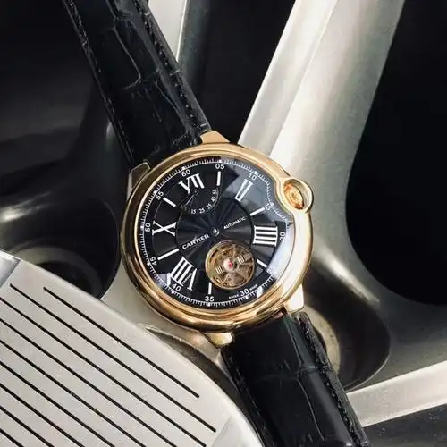 卡地亚 cartier 蓝气球动能储存陀飞轮系列牛皮表带男士手表黑白咖啡